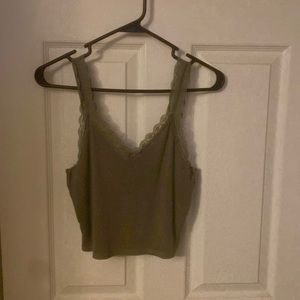 American Eagle lace crop cami olive green S